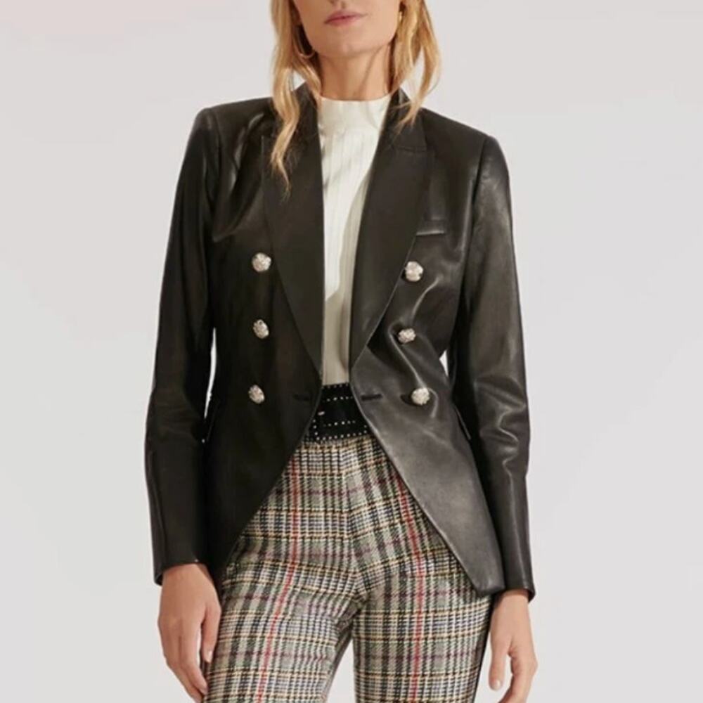 Veronica Beard 4 Leather Miller Dickey Jacket $1295 Silver Buttons Blazer NWT